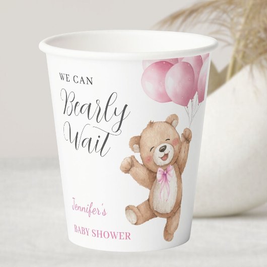 We Can Bearly Wait Girl Teddy Bear Baby Shower Papieren Bekers
