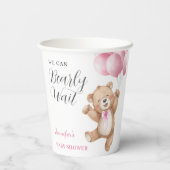 We Can Bearly Wait Girl Teddy Bear Baby Shower Papieren Bekers (Achterkant)