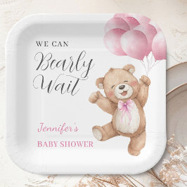 We Can Bearly Wait Girl Teddy Bear Baby Shower  Papieren Bordje