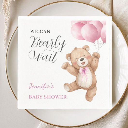 We Can Bearly Wait Girl Teddy Bear Baby Shower Servet