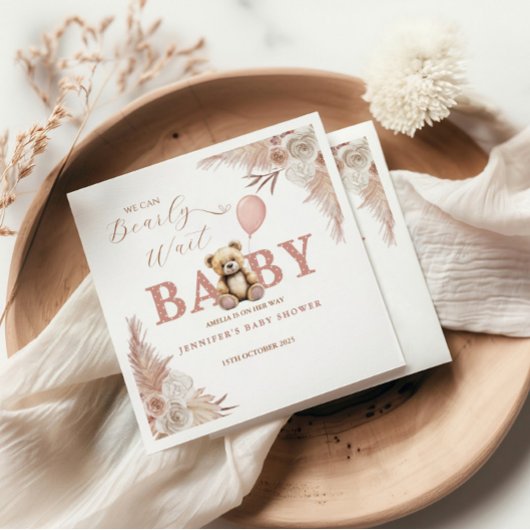 We Can Bearly Wait Girl Teddy Bear Pink Boho Servet