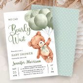 We Can Bearly Wait Green Teddy Bear Baby Shower Kaart