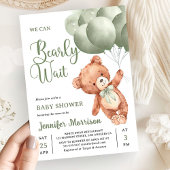 We Can Bearly Wait Green Teddy Bear Baby Shower Kaart
