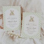 We Can Bearly Wait Groene Gingham Teddybeer Baby Kaart