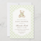 We Can Bearly Wait Groene Gingham Teddybeer Baby Kaart (Voorkant)