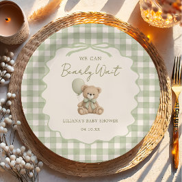 We Can Bearly Wait Groene Teddibeer Baby Shower Papieren Bordje