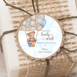 We Can Bearly Wait Heet Luchtballon Baby Shower Ronde Sticker