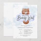 We Can Bearly Wait Jongens Baby Shower Uitnodiging (Voorkant / Achterkant)