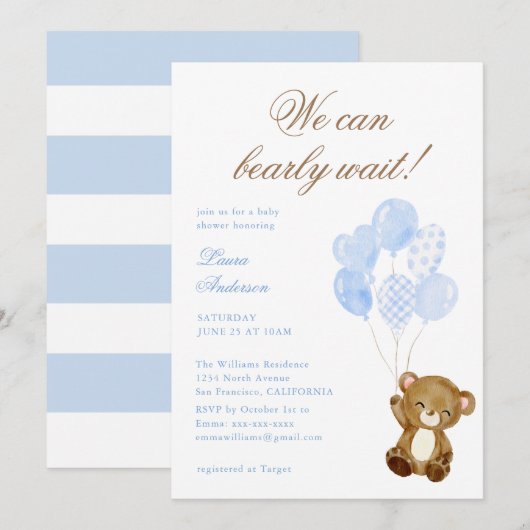 We Can Bearly Wait Klassieke Script Baby Shower Kaart (Voorkant / Achterkant)