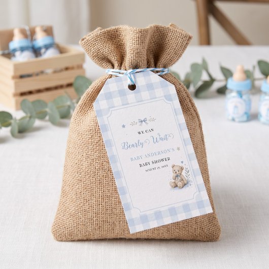 We Can Bearly Wait Klassieke Teddy Beer Blauwe Maa Cadeaulabel