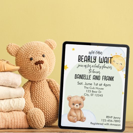 We Can Bearly Wait, knuffel beer babyshower Kaart