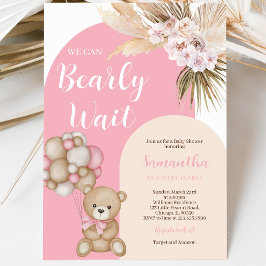 We Can Bearly Wait Meisje Baby Shower Kaart
