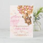 We can bearly wait meisje baby shower uitnodiging  (Staand voorkant)
