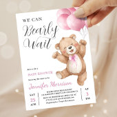 We Can Bearly Wait Meisje Teddybeer Babyshower Kaart