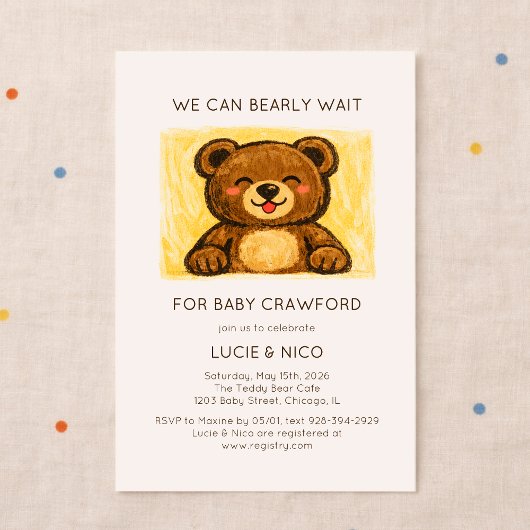 We Can Bearly Wait! Modern Hand Drawn Baby Shower Kaart
