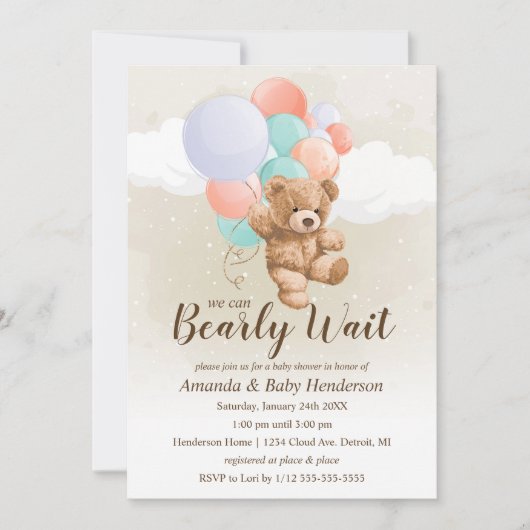 We can Bearly Wait Multi Kleur Baby Borrel Kaart (Voorkant)