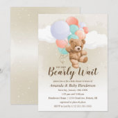We can Bearly Wait Multi Kleur Baby Borrel Kaart (Voorkant / Achterkant)