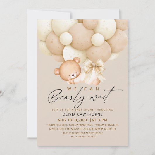 We can Bearly Wait Neutral Baby Shower   Kaart (Voorkant)