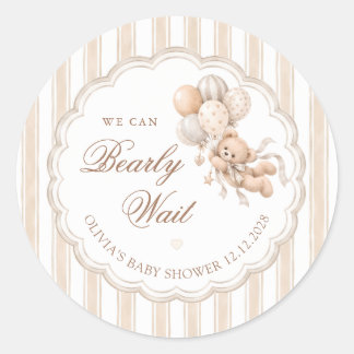 We Can Bearly Wait Neutral Baby Shower Ronde Sticker
