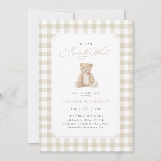 We Can Bearly Wait Neutral Teddy Bear Baby Shower Kaart (Voorkant)