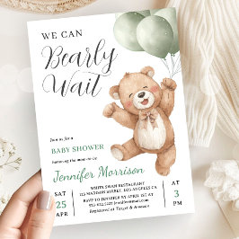 We Can Bearly Wait Neutral Teddy Bear Baby Shower Kaart