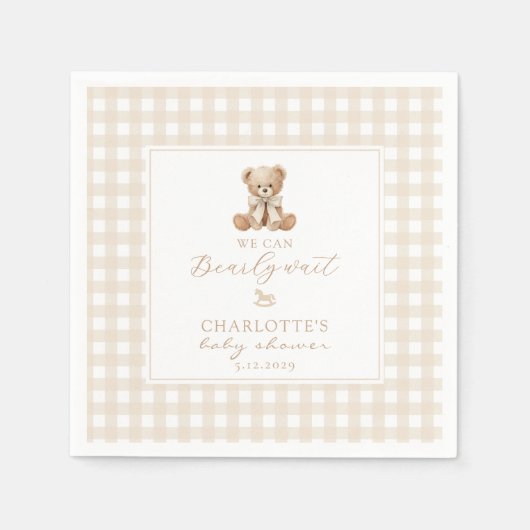 We can bearly Wait Neutral Teddy bear baby shower Servet (Voorkant)