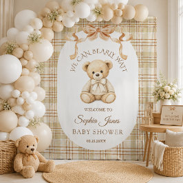We Can Bearly Wait Neutrale Baby Shower Achtergron Wandkleed