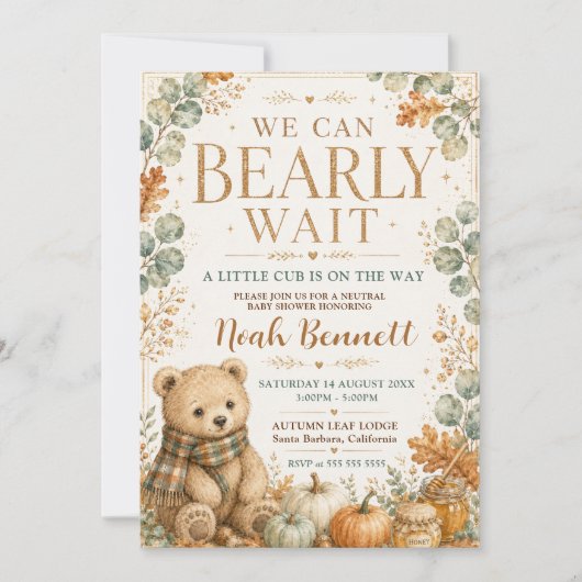 We Can Bearly Wait Neutrale Baby Shower Kaart (Voorkant)