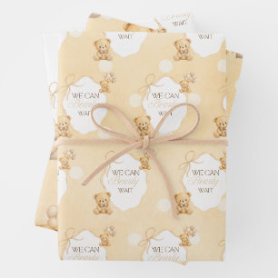 We Can Bearly Wait Neutrale Teddybeer Baby Shower Inpakpapier Vel