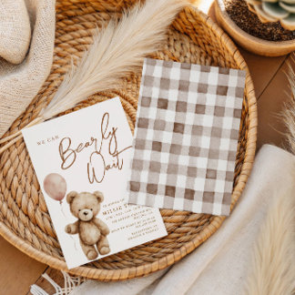 We Can Bearly Wait Neutrale Teddybeer Baby Shower Kaart
