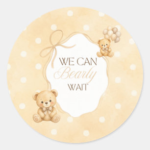 We Can Bearly Wait Neutrale Teddybeer Baby Shower Ronde Sticker