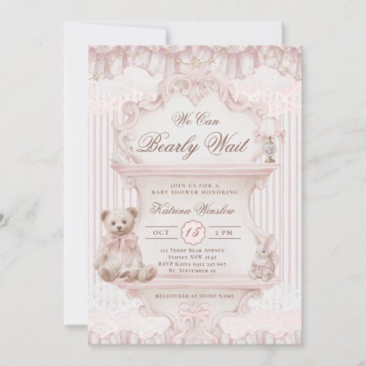 We Can Bearly Wait Nursery Girl Baby Shower Kaart (Voorkant)