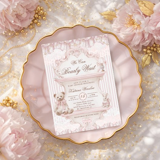 We Can Bearly Wait Nursery Girl Baby Shower Kaart