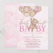 We Can Bearly Wait Pink Baby Shower Kaart (Voorkant / Achterkant)