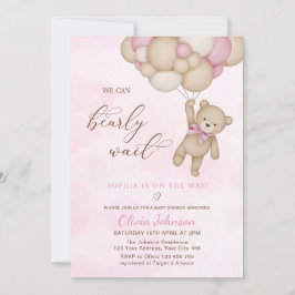 We Can Bearly Wait Pink Baby Shower Kaart