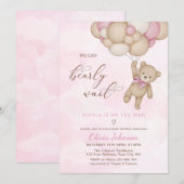 We Can Bearly Wait Pink Baby Shower Kaart (Voorkant / Achterkant)
