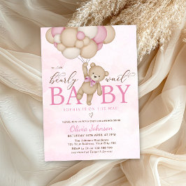 We Can Bearly Wait Pink Baby Shower Kaart