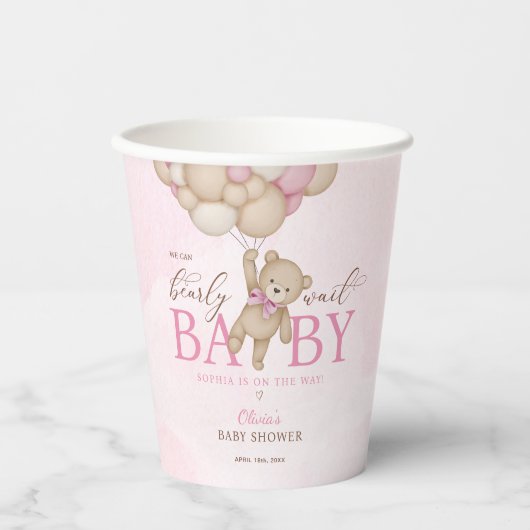 We Can Bearly Wait Pink Baby Shower Papieren Bekers (Voorkant)