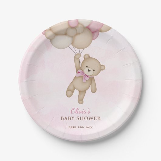 We Can Bearly Wait Pink Baby Shower Papieren Bordje (Voorkant)