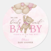 We Can Bearly Wait Pink Baby Shower Ronde Sticker (Voorkant)