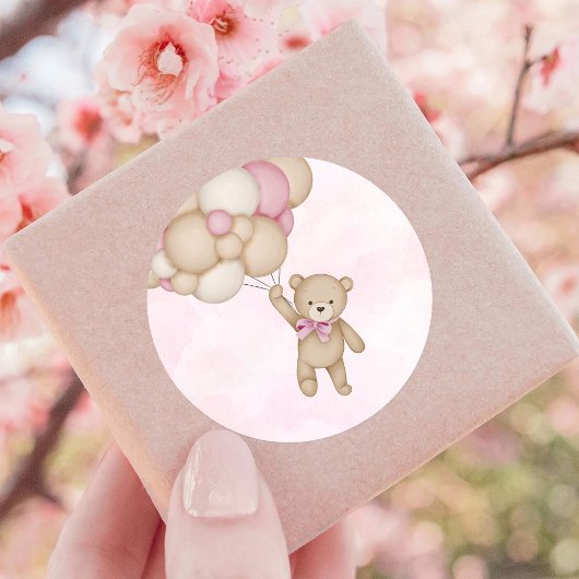 We Can Bearly Wait Pink Baby Shower Ronde Sticker