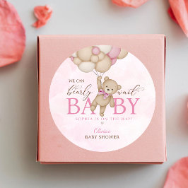 We Can Bearly Wait Pink Baby Shower Ronde Sticker