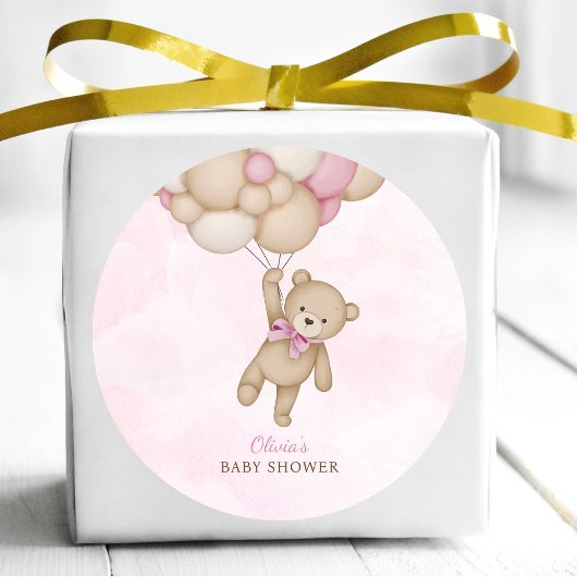 We Can Bearly Wait Pink Baby Shower Ronde Sticker