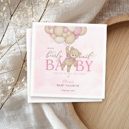 We Can Bearly Wait Pink Baby Shower Servet