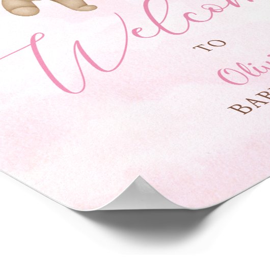 We Can Bearly Wait Pink Baby Shower Welcome Sign Poster (Hoek)