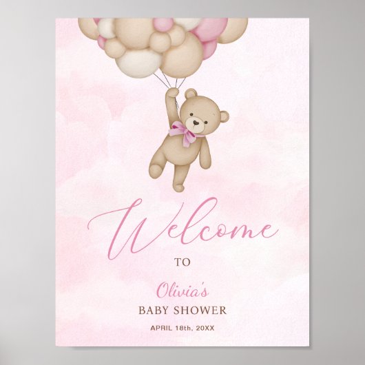We Can Bearly Wait Pink Baby Shower Welcome Sign Poster (Voorkant)