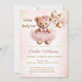 we can bearly wait pink babyshower Invitation Kaart (Voorkant)
