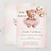 we can bearly wait pink babyshower Invitation Kaart (Voorkant / Achterkant)