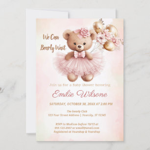 we can bearly wait pink babyshower Invitation Kaart