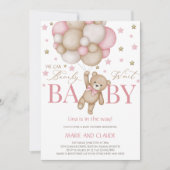 We can Bearly Wait Pink&beige Balloons baby shower Kaart (Voorkant)